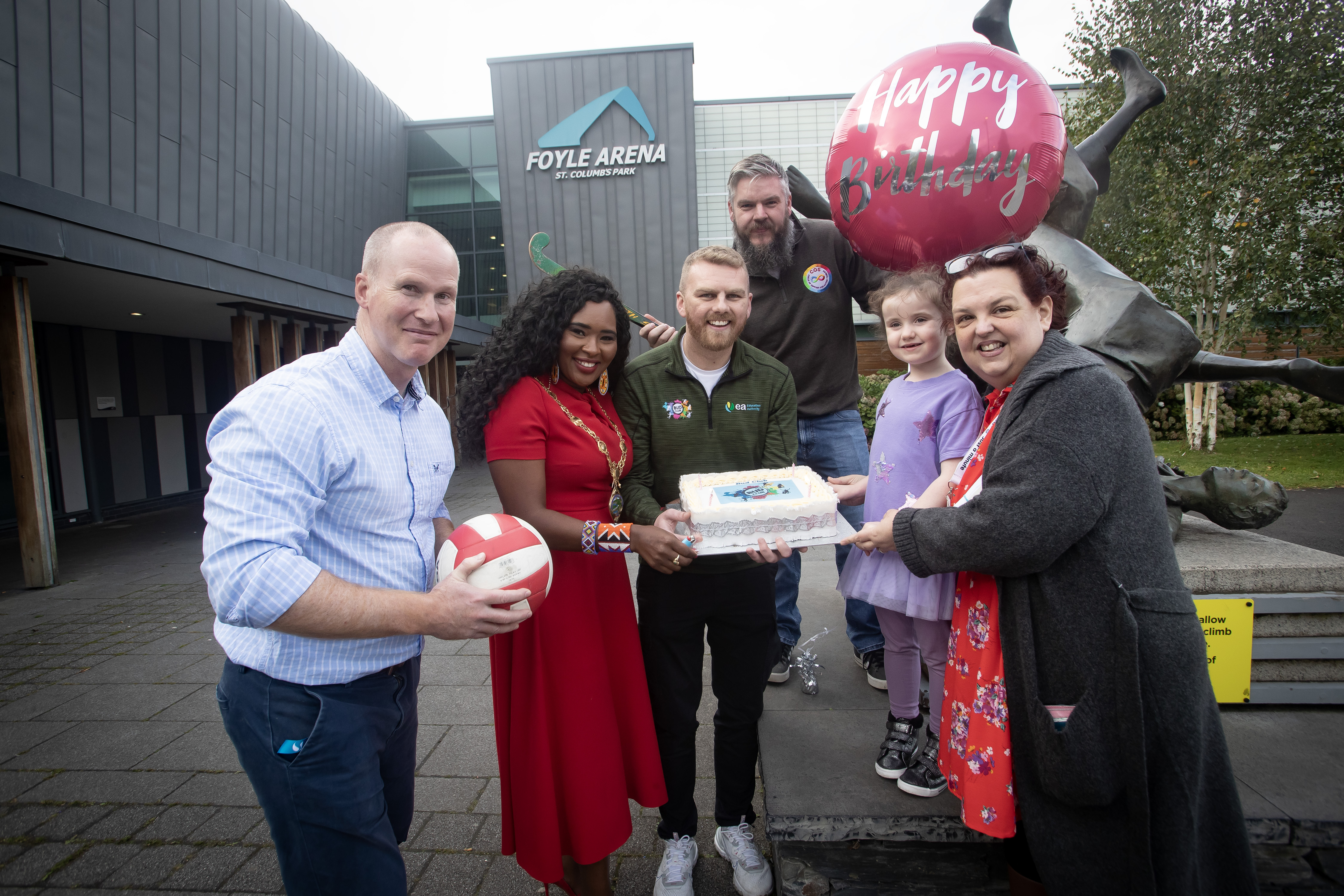 Group pictured outside Foyle Arena launching Inclusive Birthday Party